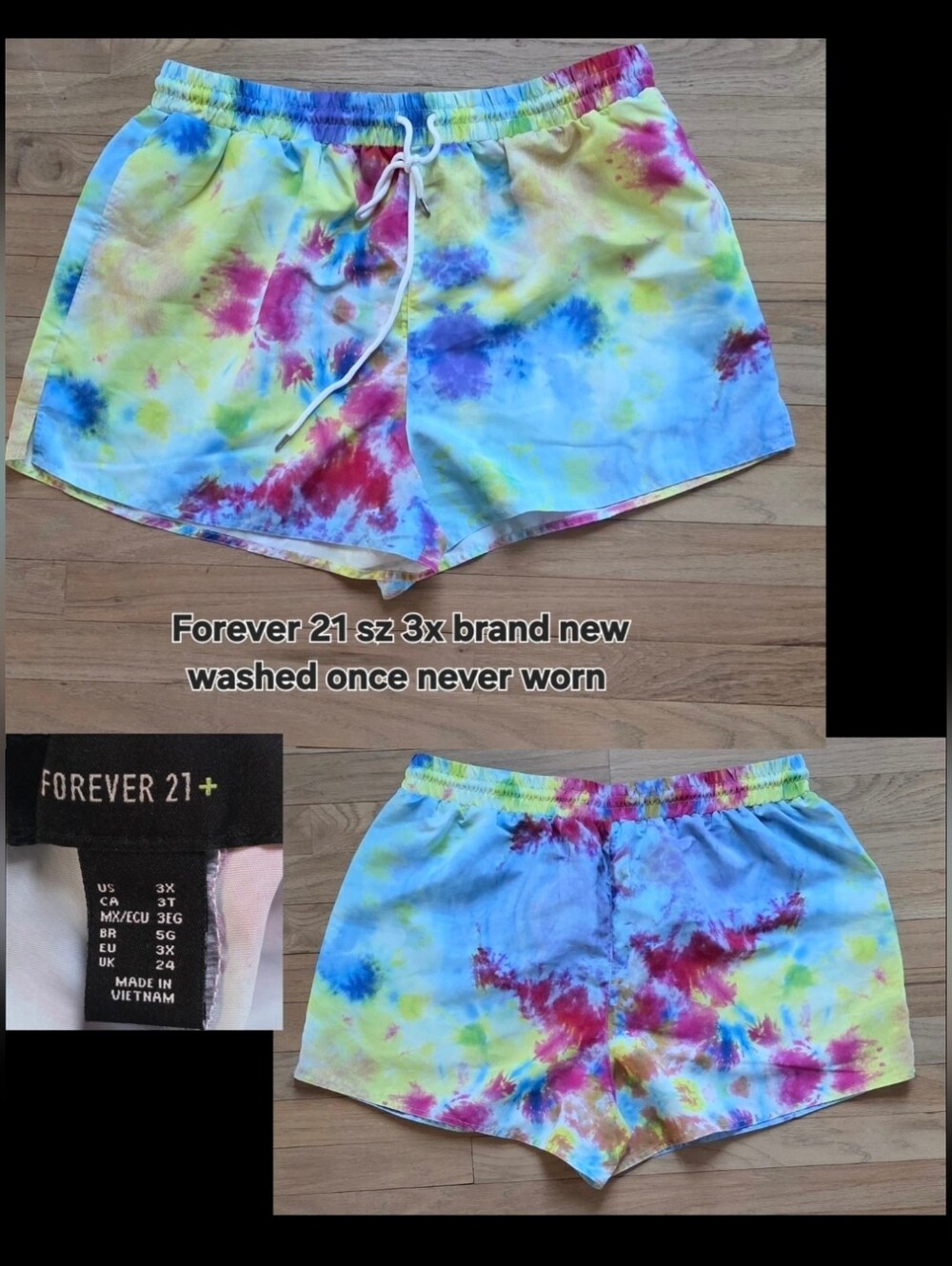 Forever 21 Plus 3x Tie-Dye Drawstring Swim Shorts - Women's
